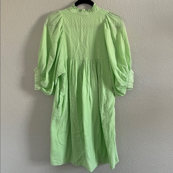 Never A Wallflower High Neck Mini Dress in Mint Green Swiss Dot. Size S - Picture 8 of 11